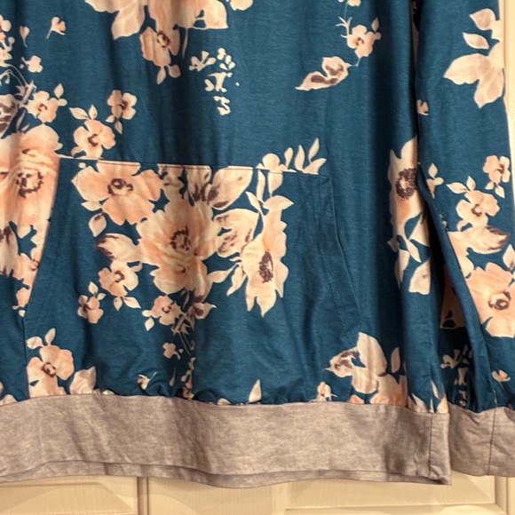 Floral Teal and Gray Women's Hoodie - Picture 3 of 11